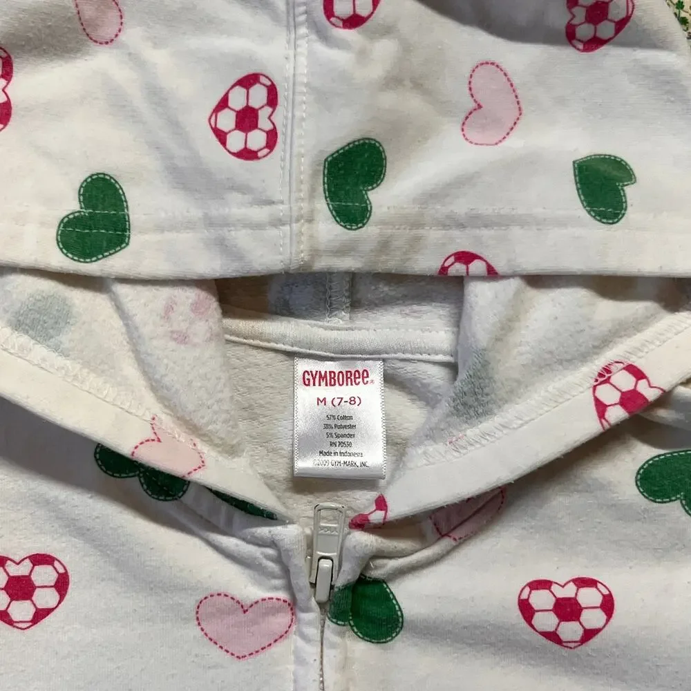 GYMBOREE HEART SOCCER PRINT HOODED SWEATER SIZE 7/8